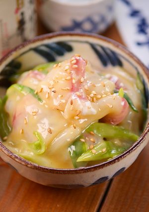 鯛の刺身とねぎの濃厚からし酢味噌和え😋🍺-レシピのメイン写真