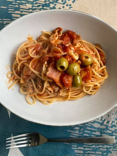 豚肉とベーコンのトマト煮のパスタ-レシピのメイン写真