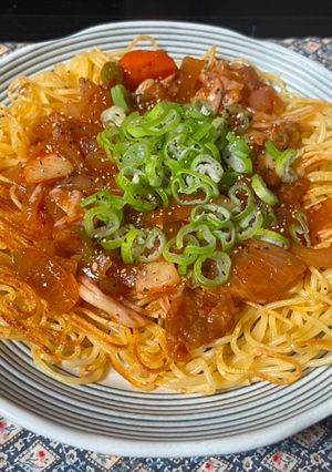 スパゲティ・かた焼き酢豚あんかけ-レシピのメイン写真
