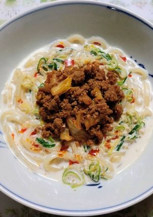 簡単昼食・今日の夕飯挽肉豆乳坦坦麺うどん-レシピのメイン写真