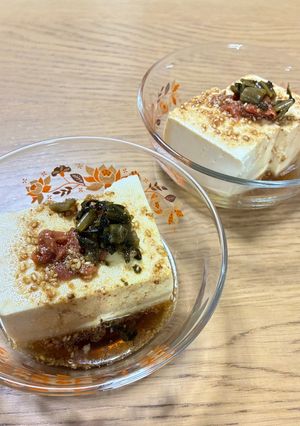 ごまが香る！野沢菜梅干し冷やっこ-レシピのメイン写真