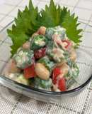 オクラと蒸し大豆とツナのポン酢和え♪