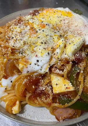 The男飯、卵とチーズで背徳ナポリタン-レシピのメイン写真