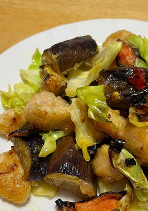 鶏皮と茄子のピリ辛炒め-レシピのメイン写真