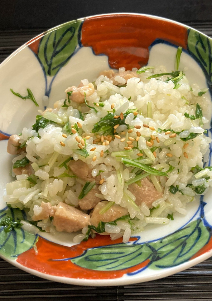 【野菜ソムリエ】京みず菜と鶏の混ぜご飯-レシピのメイン写真