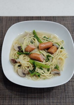 菜の花のワンパンスープパスタ-レシピのメイン写真
