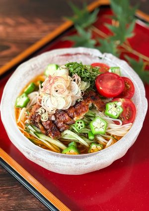夏バテ防止に！うなぎぶっかけそうめん-レシピのメイン写真