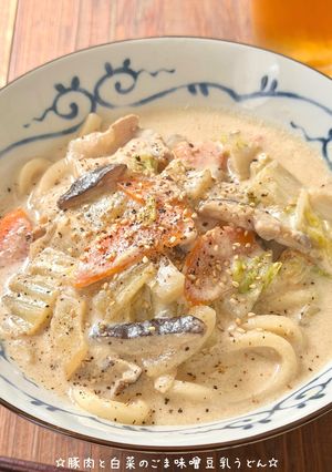 ☆豚肉と白菜のごま味噌豆乳うどん☆-レシピのメイン写真