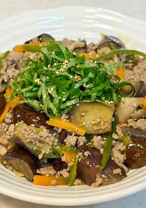 夏の夕飯☆大葉爽やか豚挽肉ときのこの麻婆茄子-レシピのメイン写真