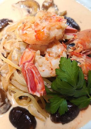 激うま♬天然赤海老と甘栗のクリームパスタ-レシピのメイン写真