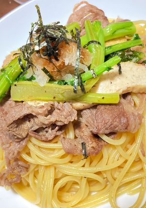 菜の花と牛肉の和風パスタ-レシピのメイン写真