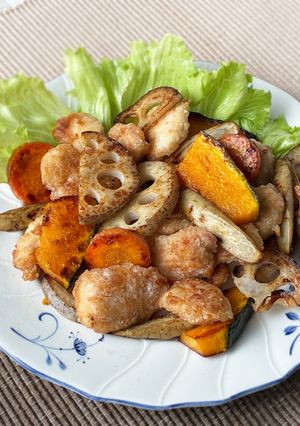 秋野菜たっぷり♪鶏むね肉の唐揚げと合わせました-レシピのメイン写真