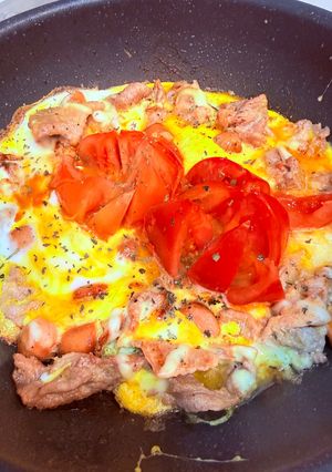 豚こま🍅の崩しオムレツ　今日の夕飯-レシピのメイン写真
