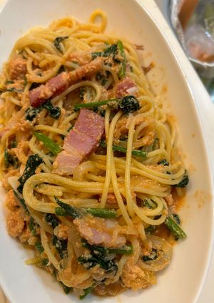 ベーコンほうれん草の豆乳トマトパスタ-レシピのメイン写真