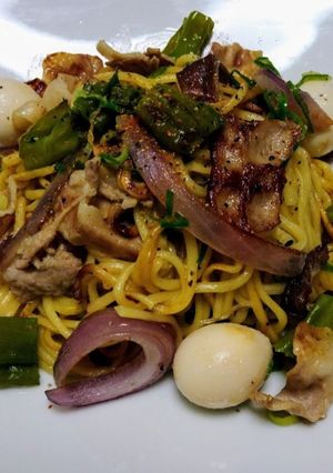 うずら卵ししとう赤玉ねぎの豚塩焼きそば-レシピのメイン写真