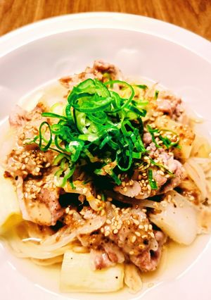 レンジ５分☆豚肉もやし白ネギ♪旨😋胡麻ドレぽん酢-レシピのメイン写真