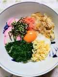 簡単昼食！長芋明太冷やしモロヘイヤうどん