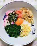 簡単昼食！長芋明太冷やしモロヘイヤうどん