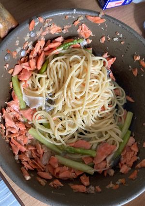 鮭とアスパラのクリームスパゲティ-レシピのメイン写真