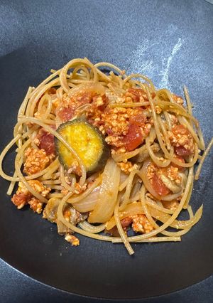 簡単ヘルシー!鶏ひき肉のトマトパスタ-レシピのメイン写真