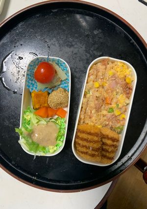 レンジ簡単梅中華ペスカトーレ味炒飯弁当-レシピのメイン写真