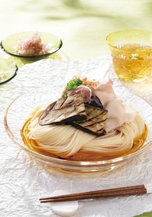 なすと豚バラ肉の焼きびたし白石温麺（うーめん）-レシピのメイン写真