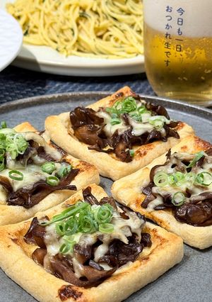 甘辛舞茸の薄揚げピザ♪-レシピのメイン写真