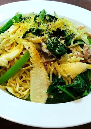 かつお菜の塩レモン焼きそば　赤山椒の香り-レシピのメイン写真
