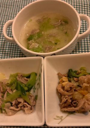 きゅうりとレタスの炒め物取り分けスープ-レシピのメイン写真