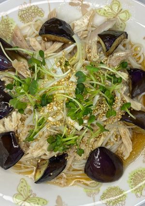 なすと蒸し鶏の冷麦おろし酢醤油でサッパリ-レシピのメイン写真