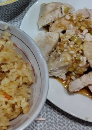 ☆超簡単☆炊飯器で鶏釜飯と油淋鶏風蒸し鶏-レシピのメイン写真