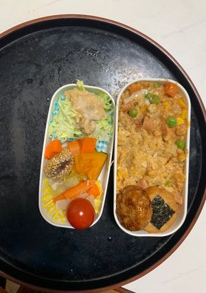 レンジ簡単クリーミー梅ガパオ味炒飯弁当-レシピのメイン写真