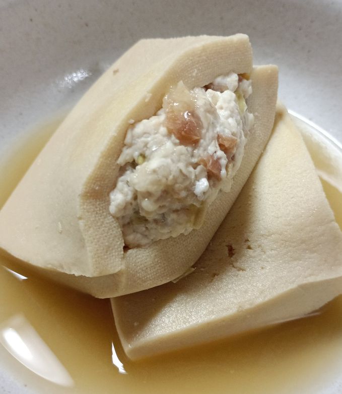 ジュンジュワー😋高野豆腐の梅みょうが肉詰め煮-レシピのメイン写真