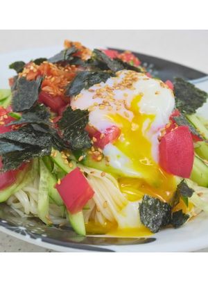 【そうめんアレンジ】温玉とキムチは鉄板-レシピのメイン写真