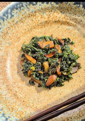 【菜園レシピ】かぼちゃ葉のごま油ニンニク炒め-レシピのメイン写真