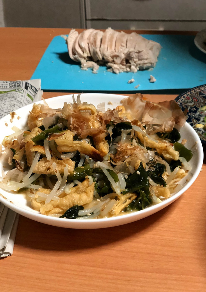 もやしとワカメと油揚げの辛子酢味噌-レシピのメイン写真