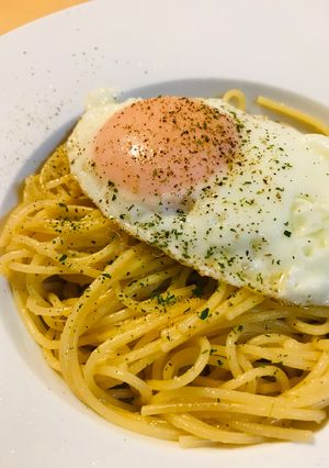 ニンニク/チューブでつくる●月見ペペロンチーノ-レシピのメイン写真