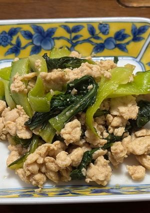鶏ミンチとチンゲンサイの中華炒め-レシピのメイン写真