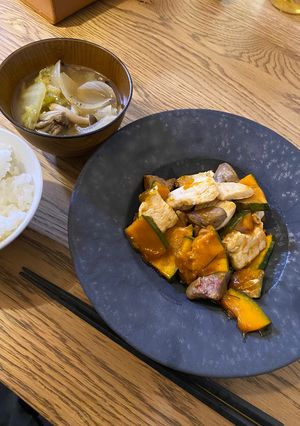 かぼちゃと鳥レバー甘辛炒め-レシピのメイン写真