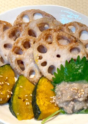 簡単副菜♪片栗粉不要の蓮根とかぼちゃの肉あん掛け-レシピのメイン写真
