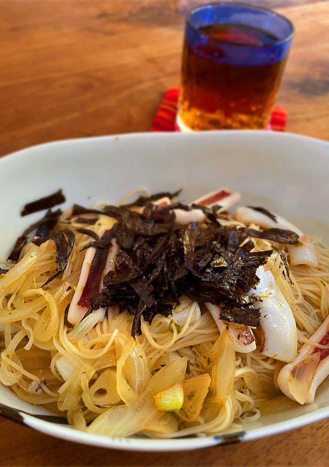 柚子ごしょうとイカの焼きそうめん-レシピのメイン写真