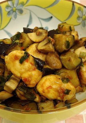 青葱たっぷりササミと茄子の豆板醤炒めv3-レシピのメイン写真