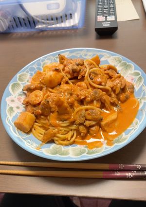 冷凍シーフードの簡単トマトクリームパスタ-レシピのメイン写真