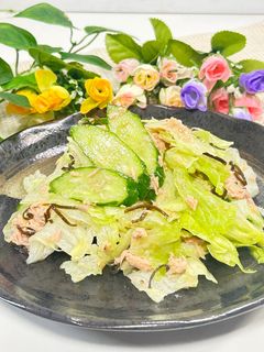 塩昆布とツナの無限レタスきゅうりサラダ🥗-レシピのメイン写真