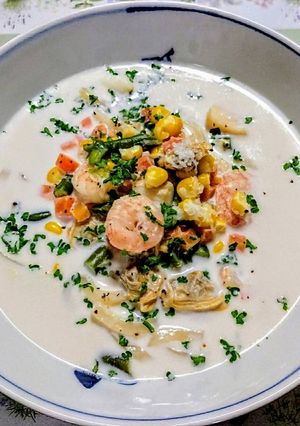 簡単ランチ！爽やかクラムチャウダーうどん-レシピのメイン写真