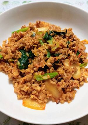 時短昼食・今日の夕飯小松菜納豆キムチ炒飯-レシピのメイン写真