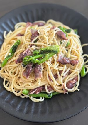 ほたるいかと菜の花の和風ペペロンチーノ-レシピのメイン写真