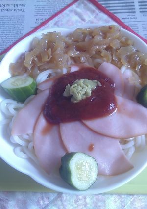 醤油うどん風冷やしうどん122ハムくらげ-レシピのメイン写真
