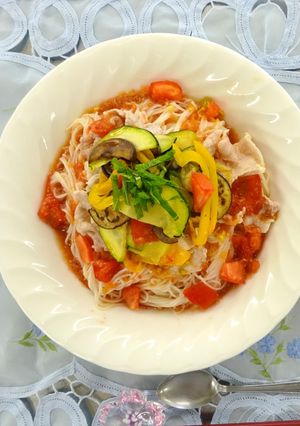 【親子】夏野菜カラフルそうめん-レシピのメイン写真