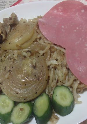 豚こま新玉のオイル炒めきゅうり焼きうどん-レシピのメイン写真